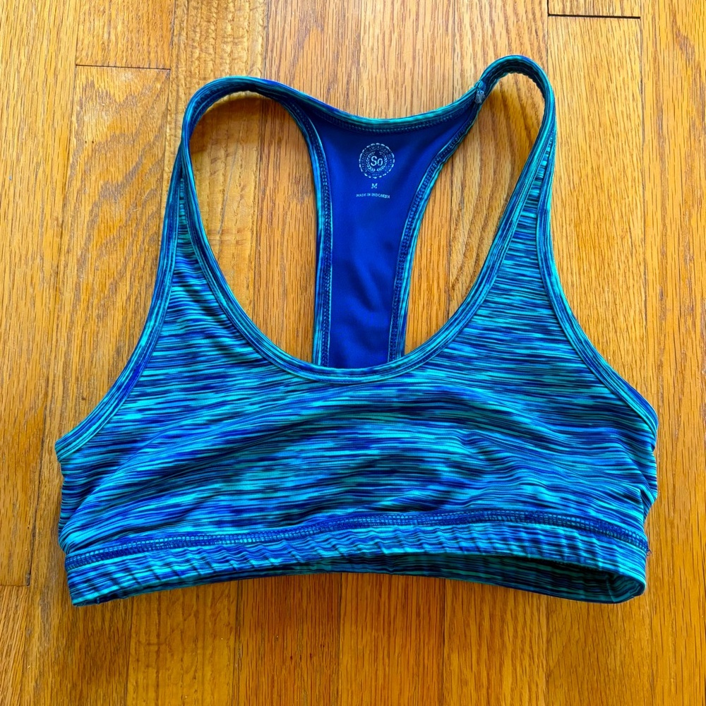 SO Women’s Sports Bra Medium Blue Green Striped Racerback